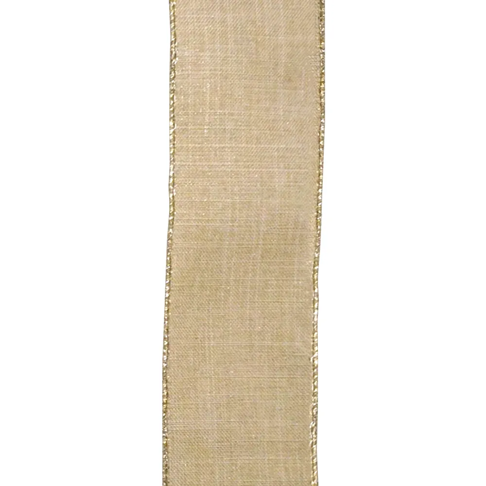 Sale Christmas Forever WIRED RIBBON 2.5″X10 YDS NATURAL W/GOLD GLITTER CRISS-CROSS PATTERN