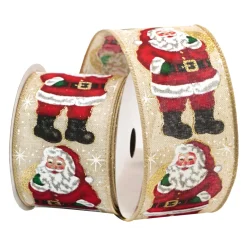 Sale Christmas Forever WIRED RIBBON 2.5″x10 YDS. NATURAL W/ TRADITIONAL SANTA