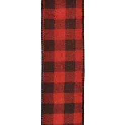 Christmas Forever WIRED RIBBON 2.5″X10 YDS RED/ BLACK BURLAP LOOK CHECK