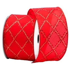 Best Christmas Forever WIRED RIBBON 2.5″x10 YDS. RED SATIN W/ DIAMOND PATTERNS