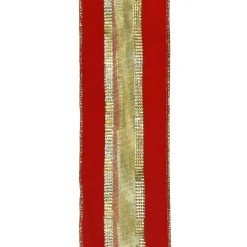Christmas Forever WIRED RIBBON 2.5″X10 YDS RED VELVET W/ GOLD MESH