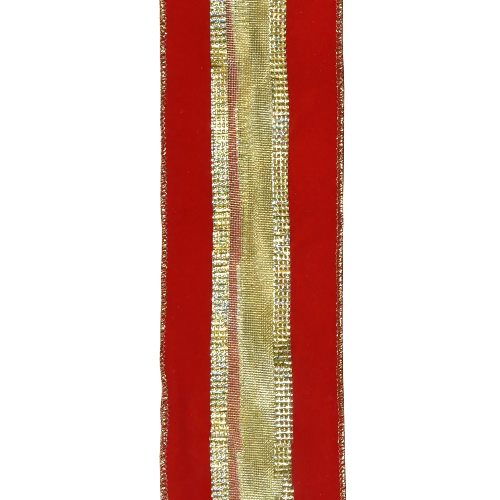Christmas Forever WIRED RIBBON 2.5″X10 YDS RED VELVET W/ GOLD MESH