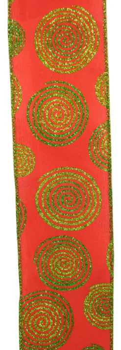 Best Christmas Forever WIRED RIBBON 2.5″X10 YDS RED W/ GREENS GLITTER SWIRLS