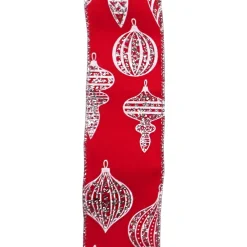 Best Christmas Forever WIRED RIBBON 2.5″X10 YDS RED W/ WHITE FINIALS