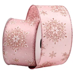 Outlet Christmas Forever WIRED RIBBON 2.5″x10 YDS. ROSE GOLD W/ ROSE GOLD SNOWFLAKES