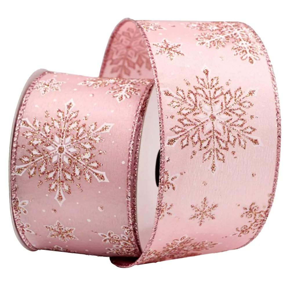 Outlet Christmas Forever WIRED RIBBON 2.5″x10 YDS. ROSE GOLD W/ ROSE GOLD SNOWFLAKES