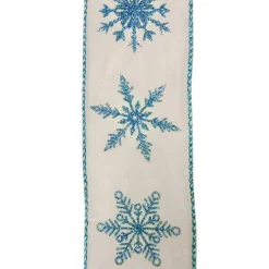 Best Christmas Forever WIRED RIBBON 2.5″X10 YDS WHITE W/ BLUE SNOWFLAKES