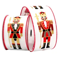 Sale Christmas Forever WIRED RIBBON 2.5″x10 YDS. WHITE W/ NUTCRACKER