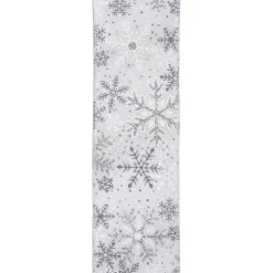 Online Christmas Forever WIRED RIBBON 2.5X10YDS WHITE W/ SILVER SNOWFLAKES