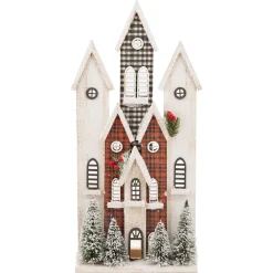 New Christmas Forever WOODEN HOUSE SCENE 21.5″ MULTI COLOR W/ TREES