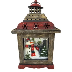 Christmas Forever WOODEN LANTERN 11″H W/SNOWMAN DESIGN 7″X7″X11″