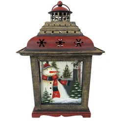 New Christmas Forever WOODEN LANTERN 14″H W/SNOWMAN DESIGN 8″X8″X14″