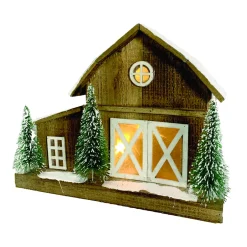Discount Christmas Forever WOODEN NAT. BARN 17.5″X 6″X14″ W/ LED LIGHTS SNOW & TREES