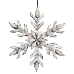 Online Christmas Forever WOODEN SNOWFLAKE HANGING DECOR 14″ WHITE WASHED
