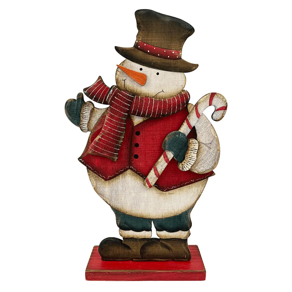 Best Christmas Forever WOODEN SNOWMAN STAND 12.5″ HOLDING CANDY CANE