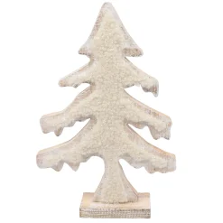 Clearance Christmas Forever WOODEN TREE 14″ W/ SHERPA NATURAL/WHITE