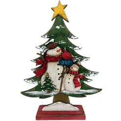 New Christmas Forever WOODEN TREE W/SNOWMAN 11″X2″X15″ W/ BASE