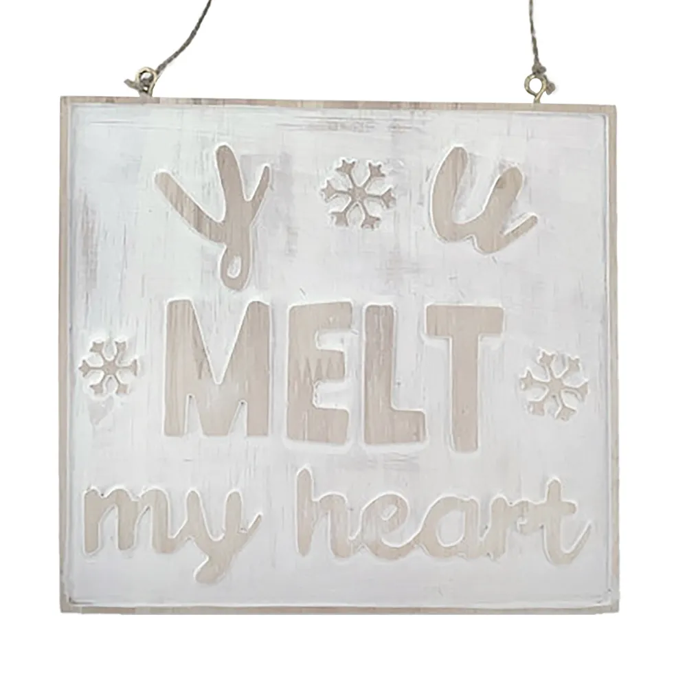 Christmas Forever WOODEN WALL DECOR “YOU MELT MY HEART” 6.5″x6.5″ NATURAL/WHITEWASHED