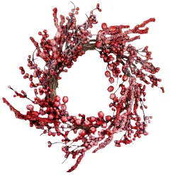 Best Christmas Forever WREATH BERRY 24″ RED MIXED BERRY FROSTED