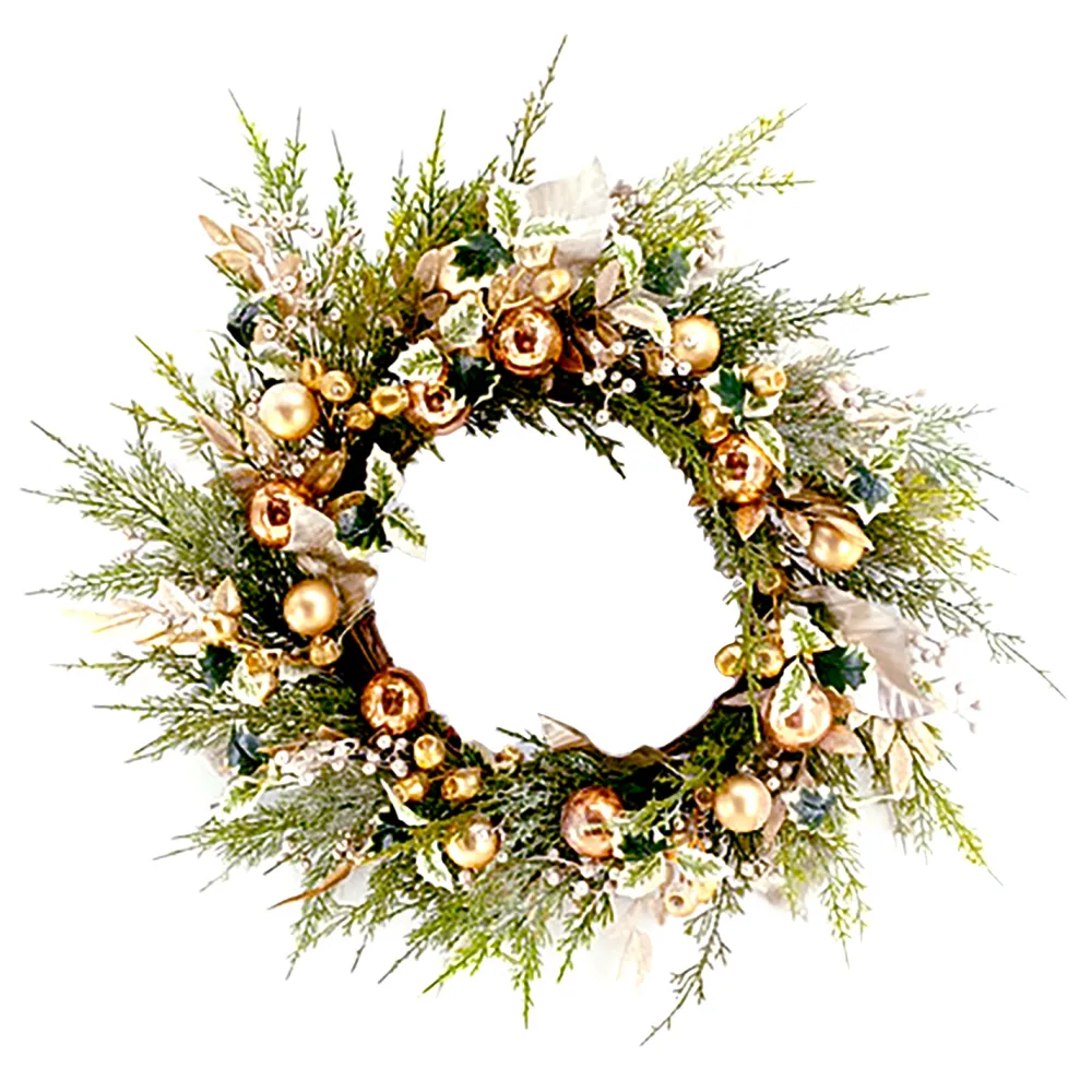 Clearance Christmas Forever WREATH CEDAR 24″ DECORATED W/ COPPER BALLS