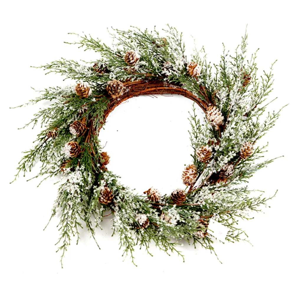 Hot Christmas Forever WREATH CEDAR 20″ FROSTED/ ICED W/ PINE CONE