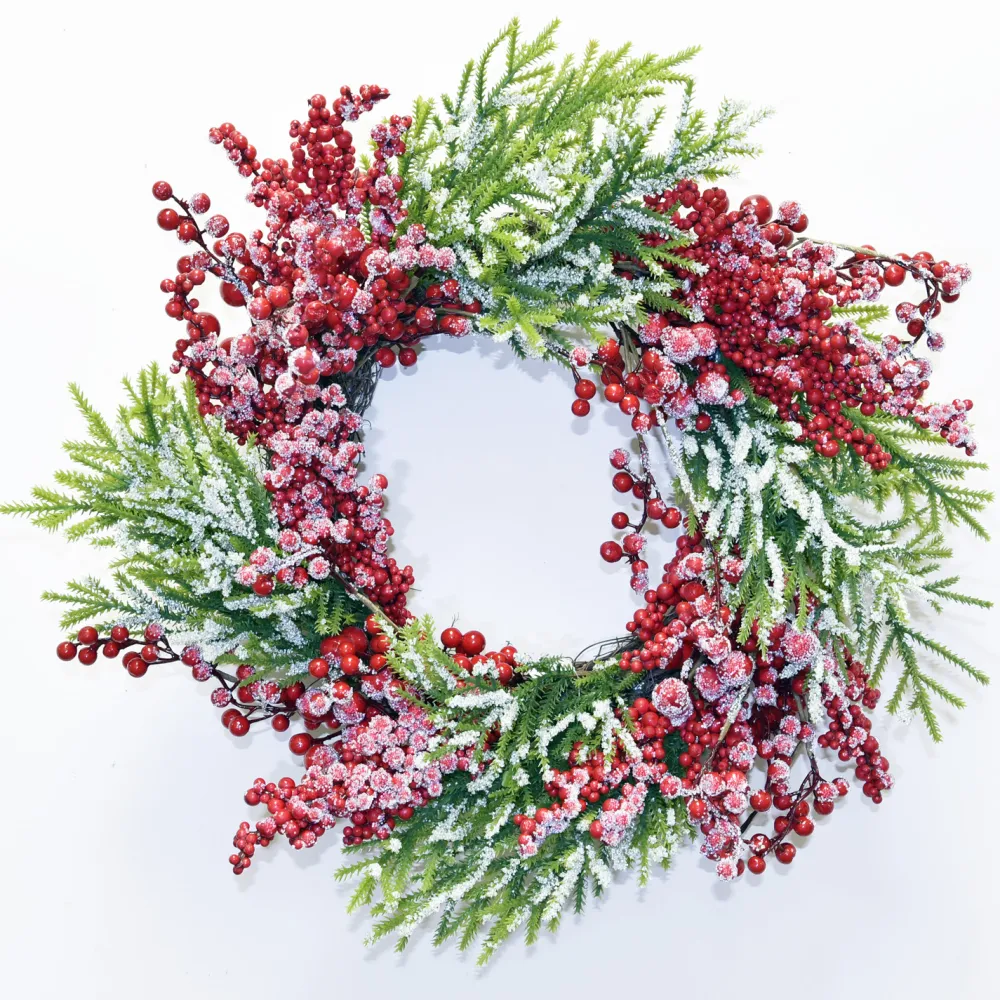 Clearance Christmas Forever WREATH GRN 22″ CEDAR W/ FROSTED BERRIES