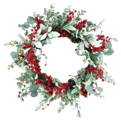 Best Christmas Forever WREATH GRN 24″ EUCALYPTUS & RED BERRIES 24″