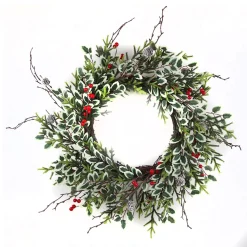 Discount Christmas Forever WREATH GRN 24″ HOLLY LEAF, RED BERRY & MIXED PINE