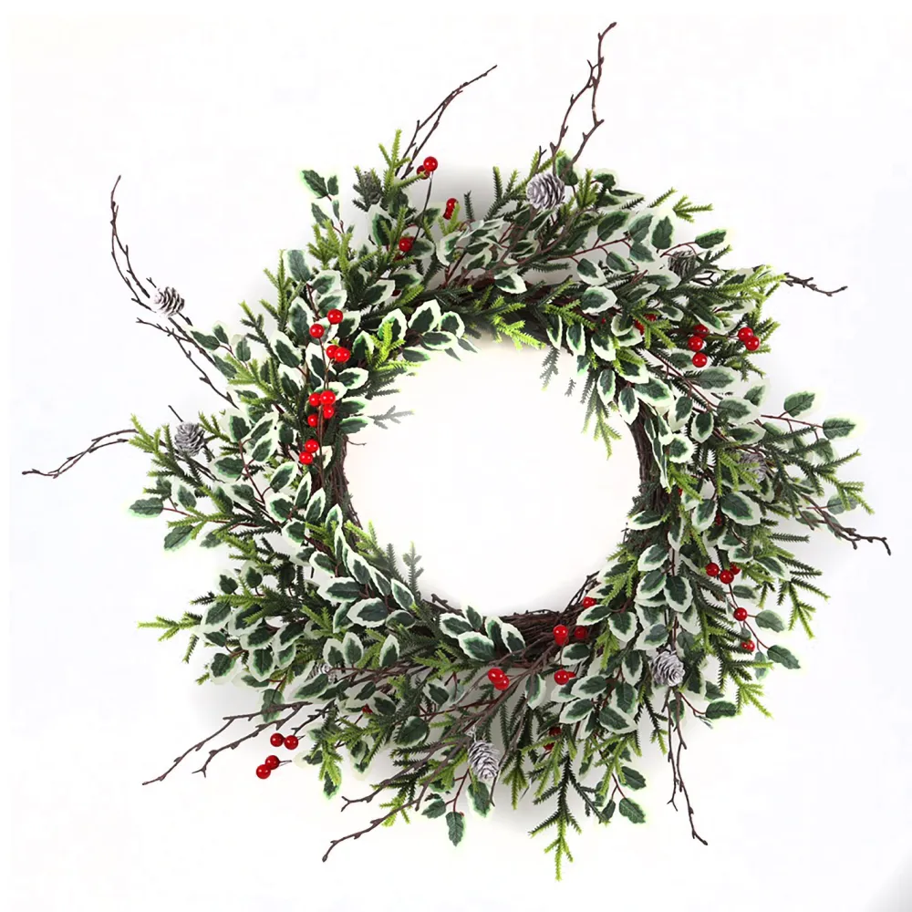 Discount Christmas Forever WREATH GRN 24″ HOLLY LEAF, RED BERRY & MIXED PINE
