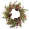 Outlet Christmas Forever WREATH GRN 24″ MIXED PINE W/RED BERRIES