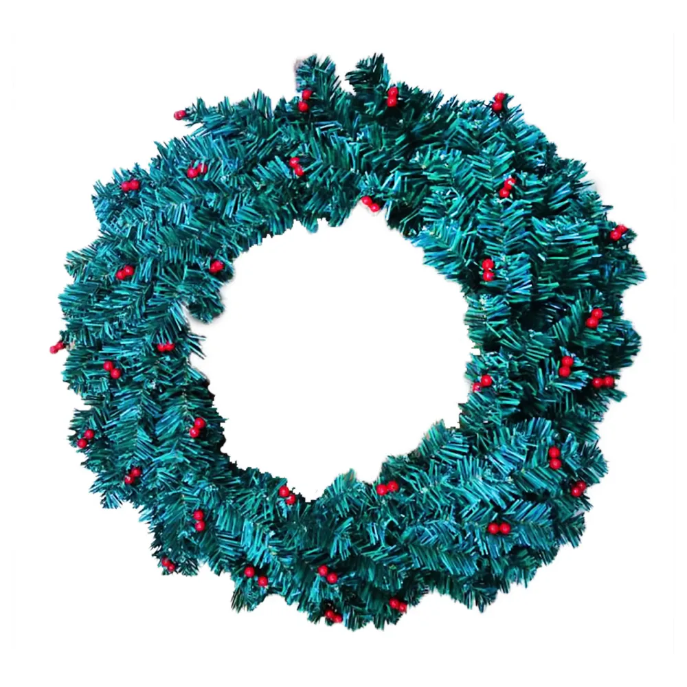 Best Christmas Forever WREATH NAT. PVC PINE 24″ 200 TIPS W/ RED BERRIES