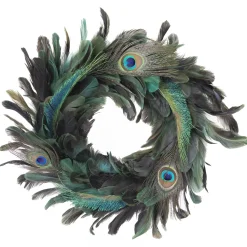 Clearance Christmas Forever WREATH PEACOCK FEATHERS 15″