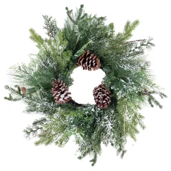 Discount Christmas Forever WREATH PINE 22″ FLOCKED MIXED PINE W/ PINE CONES