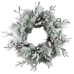 Outlet Christmas Forever WREATH PINE FLOCKED 28″ MIXED PINE W/ PINE CONES