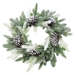 Discount Christmas Forever WREATH PINE FROSTED 24″ W/ NEEDLE PINE & PINE CONES