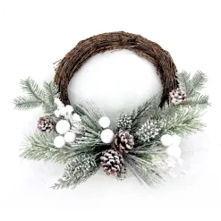 Sale Christmas Forever WREATH RATTAN 17.5″ FLOCKED MIXED PINE W/ PINE CONE AND WHITE SNOW BALLS