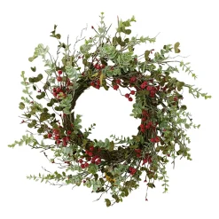 Sale Christmas Forever WREATH RATTAN 24″ MIXED LEAVES W/ TWIGS & BERRIES