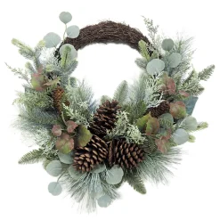Online Christmas Forever WREATH RATTAN 24″ MIXED PINE, CEDAR, EUCALYPTUS, & PINE CONES