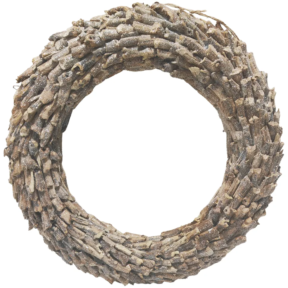 New Christmas Forever WREATH RATTAN FROSTED 16.5″ NATURAL/ BIRCH LOOK