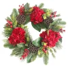 Outlet Christmas Forever WREATH RED HYDRANGEA 24″ W/LOTUS PODS, MIXED GREENS & RED BERRIES