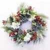 Sale Christmas Forever WREATH WHITE HYDRANGEA 22″ PINE NEEDLE W/ CONE & BERRIES