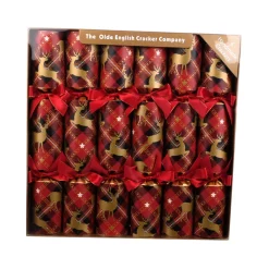 Best Christmas Forever XMAS CRACKER DLX 6PC X 12″ REINDEER PRNT W/ PINE CONE & BERRIES
